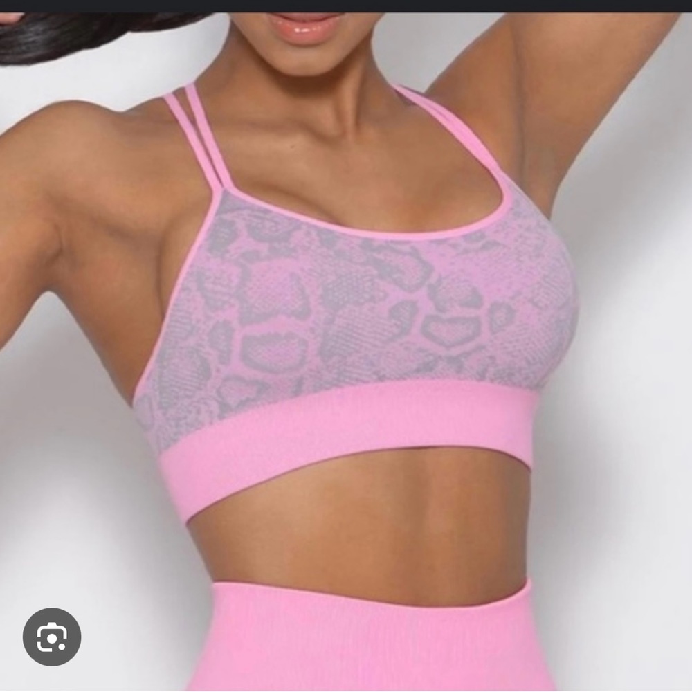 Bombshell Sportswear Pink/Grey Snake Print top. Size M. EUC. Leggings available